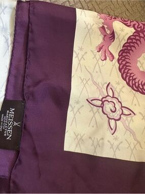 Meissen Purple and Cream Dragon Print Silk Scarf